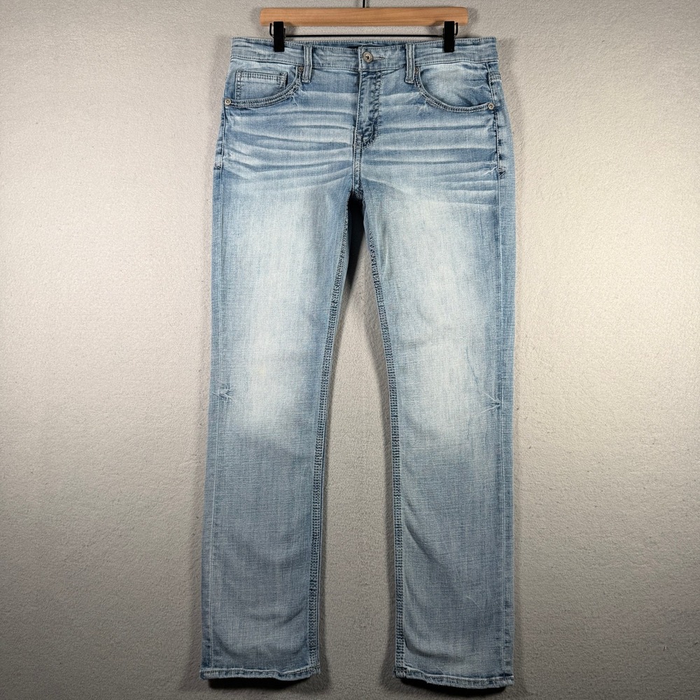 BKE Jake Straight Leg Light Wash Jeans Mens 34x32 GBS16296 Stretch Coolmax